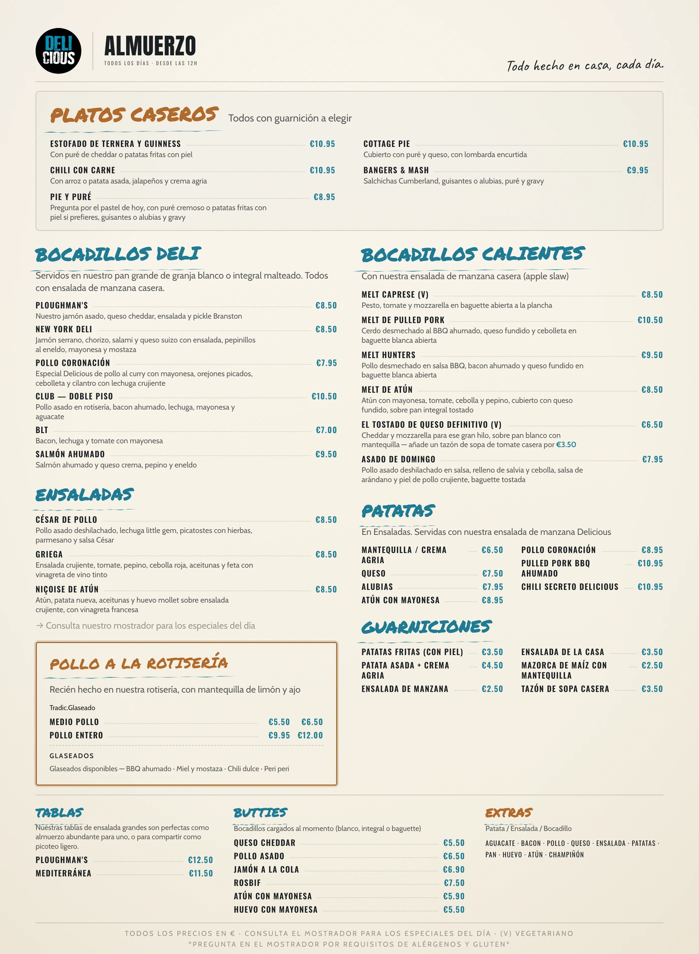 Delicious Lunch menu (Español reverse) — print design by Viva Grafix
